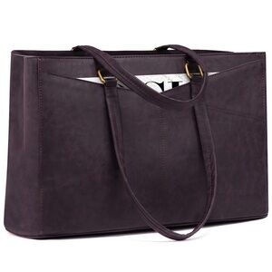 LOVEVOOK Women's Vintage Leather Work Tote, 15.6 Inch Laptop Bag, Retro Purple